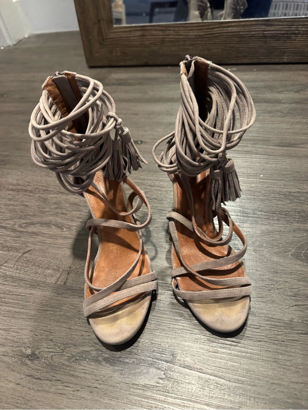 Jeffrey Campbell Taupe Suede Lace-Up Platform Sandals
